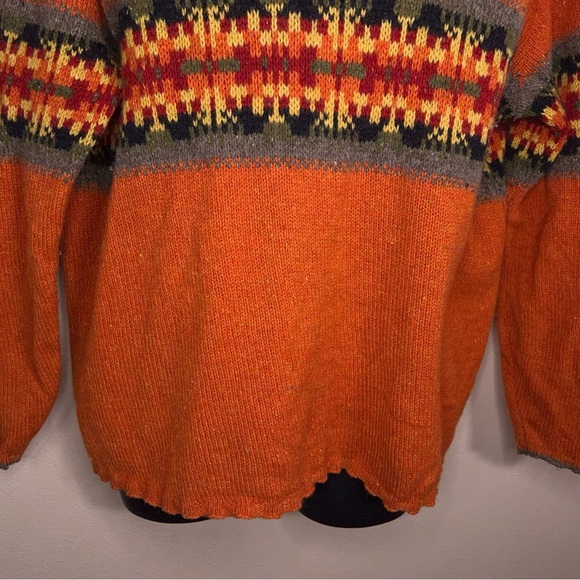 Vintage 90s Eddie Bauer Wool Blend Sweater Mens Medium Orange V Neck Made In USA - Picture 12 of 12